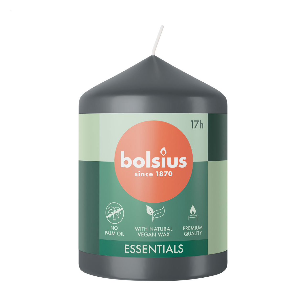 

Циліндрична свічка Bolsius Essentials Бурхливий сірий, 80*58 мм
