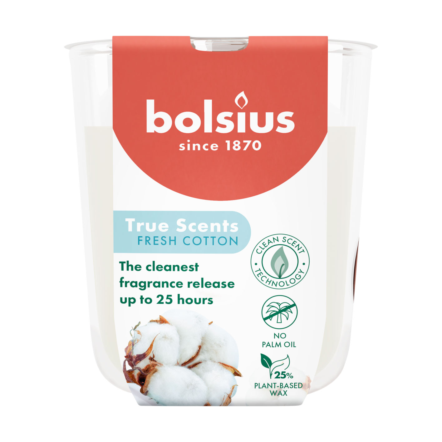 

Ароматична свічка в склянці Bolsius True Scents Fresh Cotton, 80*73 мм