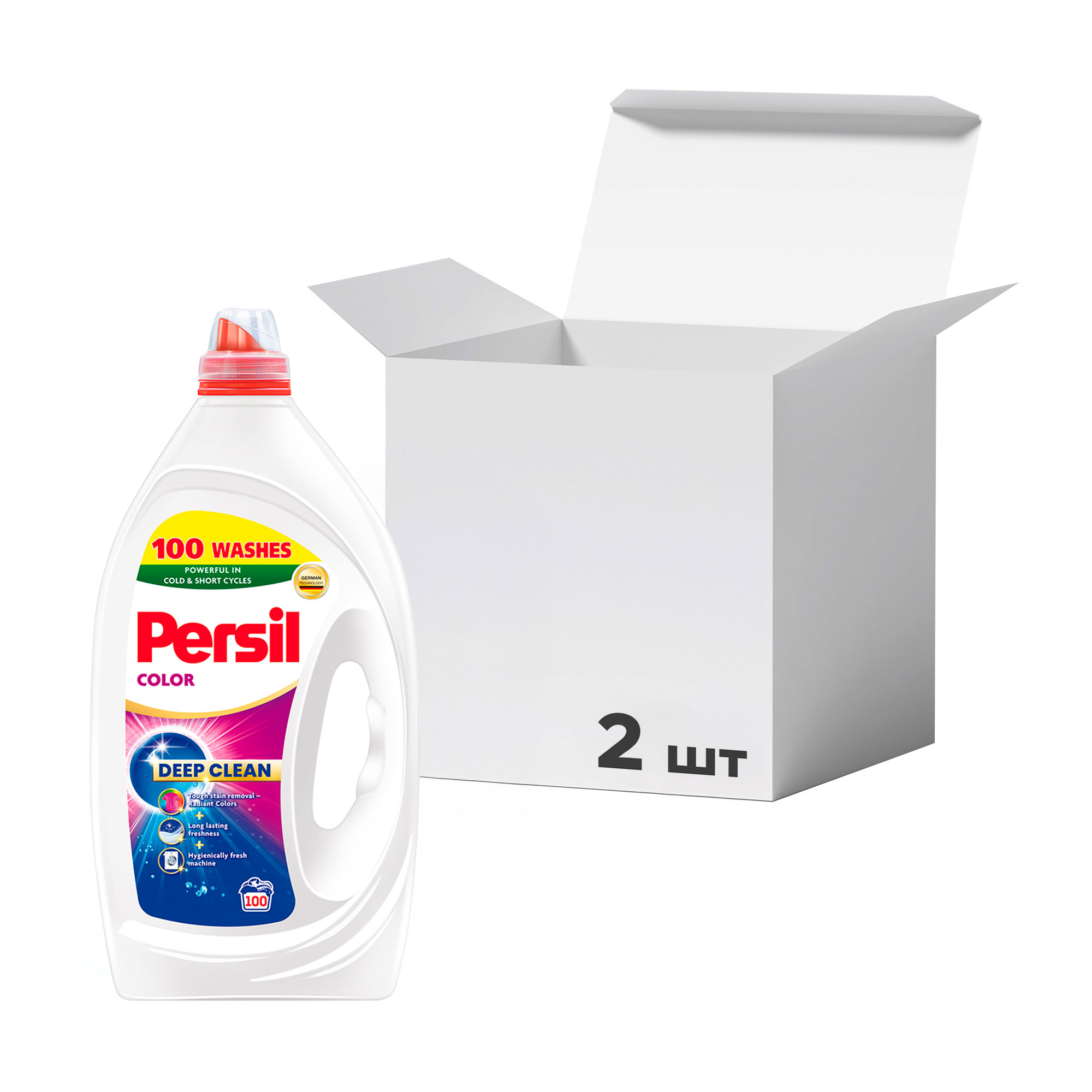 

Упаковка гелей для прання Persil Color Deep Clean, 100 циклів прання, 4.5 л * 2 шт