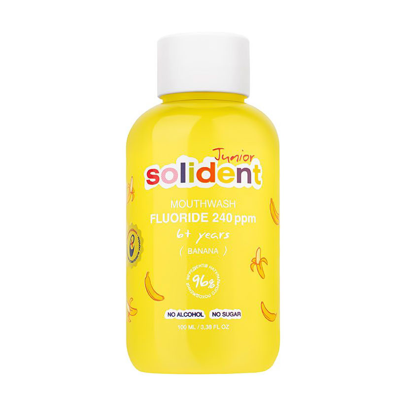 

Дитячий ополіскувач для ротової порожнини Solident Junior з банановим смаком, від 6 років, 100 мл