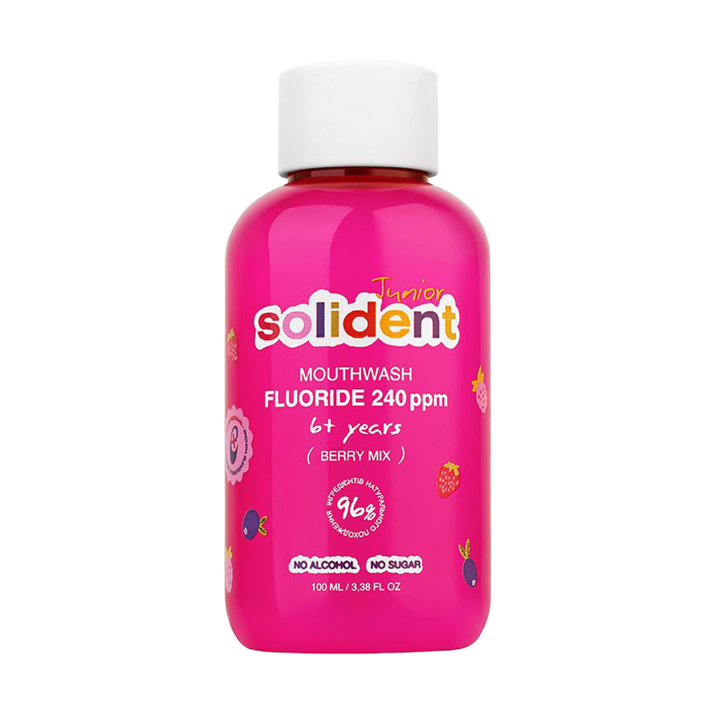 

Дитячий ополіскувач для ротової порожнини Solident Junior з ягідним міксом, від 6 років, 100 мл
