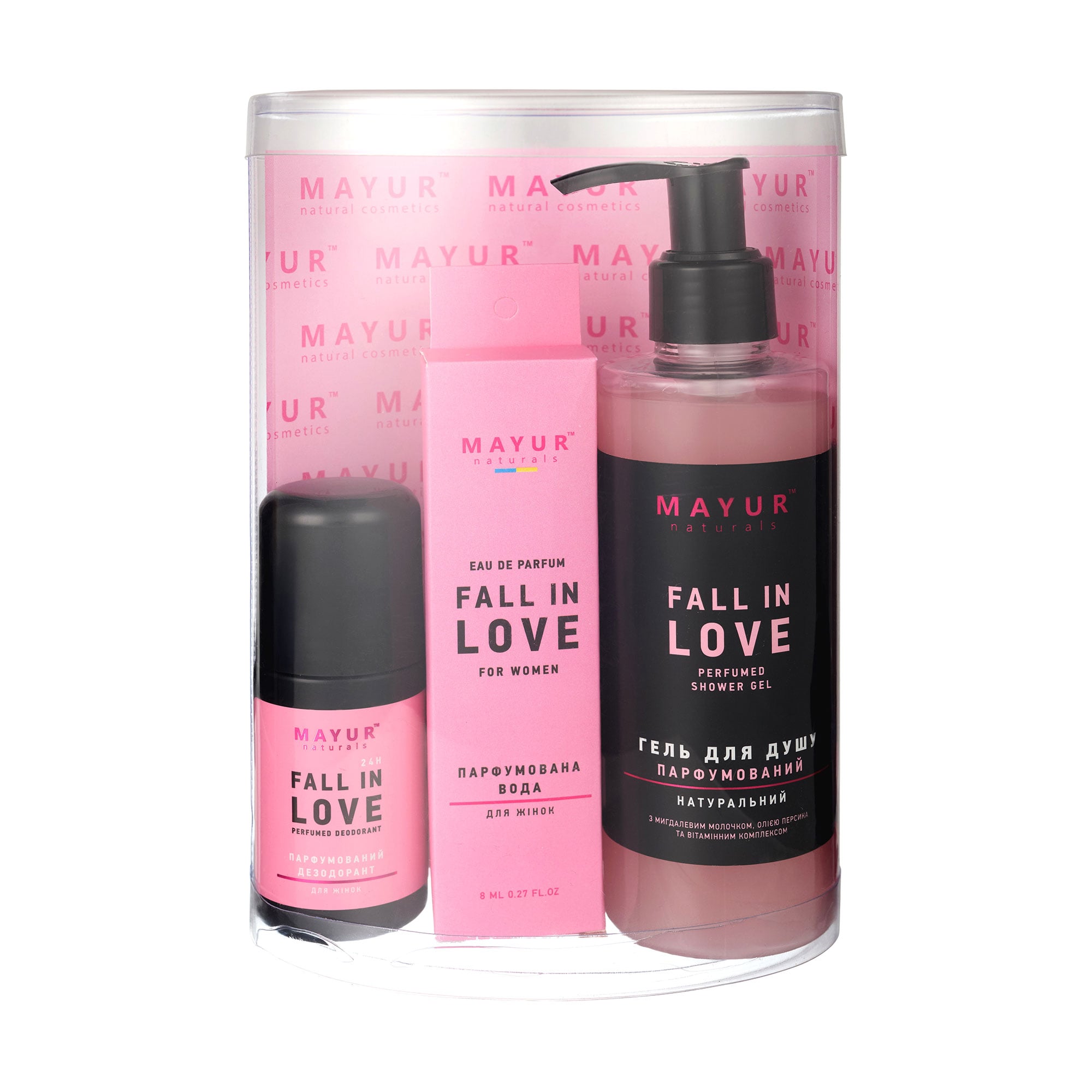 

Подарунковий набір для тіла Mayur Fall In love (гель для душу, 200 мл + дезодорант, 50 мл + парфумована вода жіноча, 8 мл)