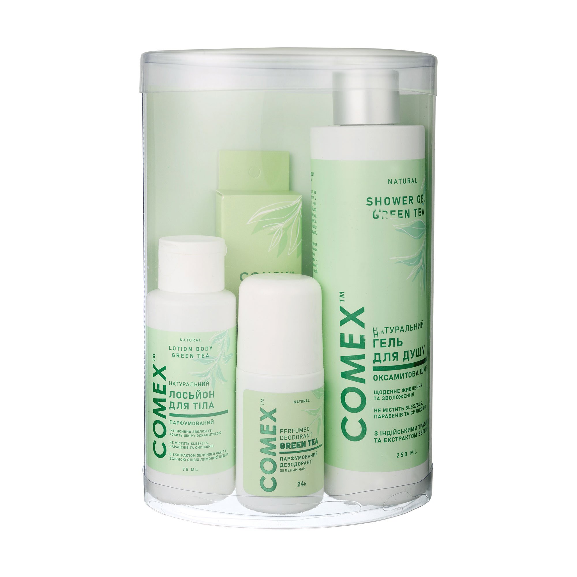 

Подарунковий набір для тіла Comex Зелений чай (гель для душу, 250 мл + дезодорант, 50 мл + лосьйон, 75 мл + парфумована вода, 8 мл)