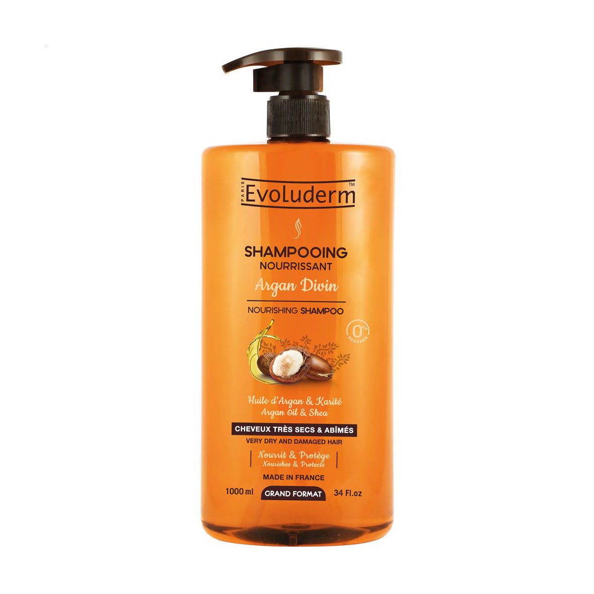 

Шампунь Evoluderm Argan Oil Nourishing Shampoo для сухого та пошкодженого волосся, з аргановою олією, 1 л