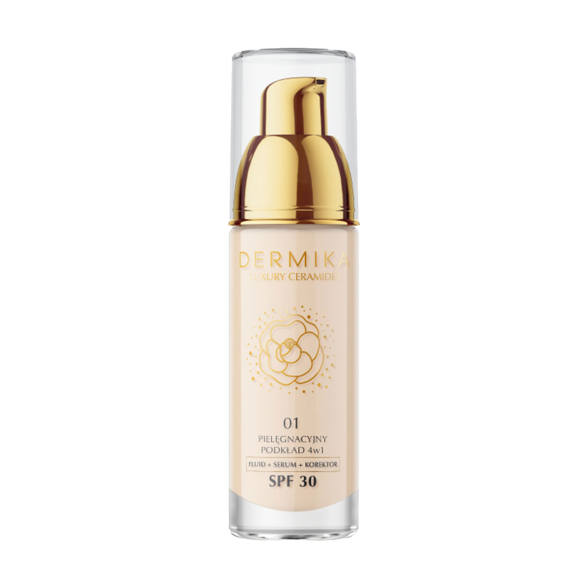 

Тональний флюїд для обличчя 4 в 1 Dermika Luxury Ceramides, SPF 30, 01, 30 мл