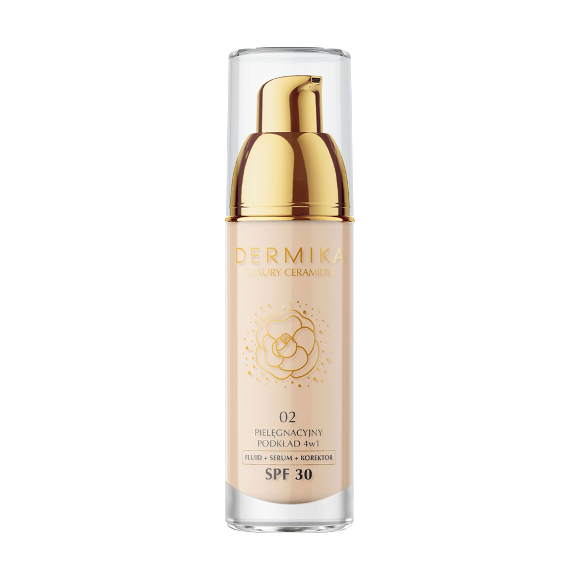

Тональний флюїд для обличчя 4 в 1 Dermika Luxury Ceramides, SPF 30, 02, 30 мл