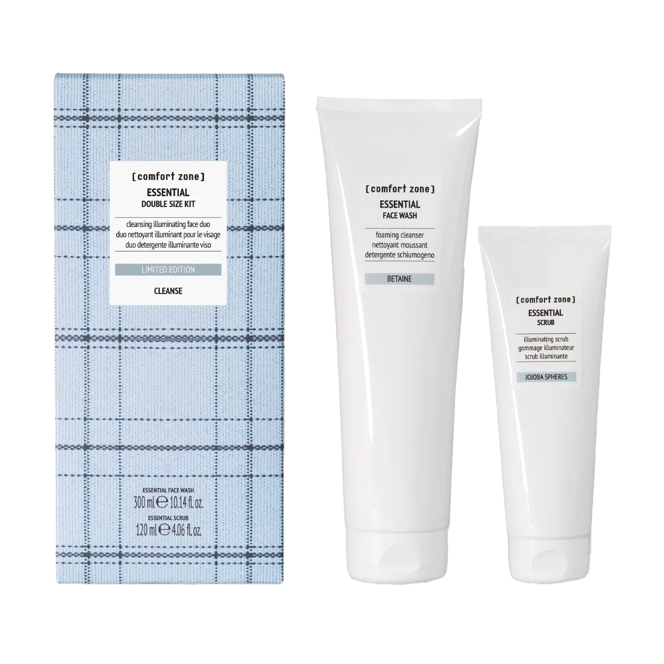 

Набір для обличчя Comfort Zone Essential Maxi Size (пінка для вмивання, 300 мл + скраб, 120 мл)