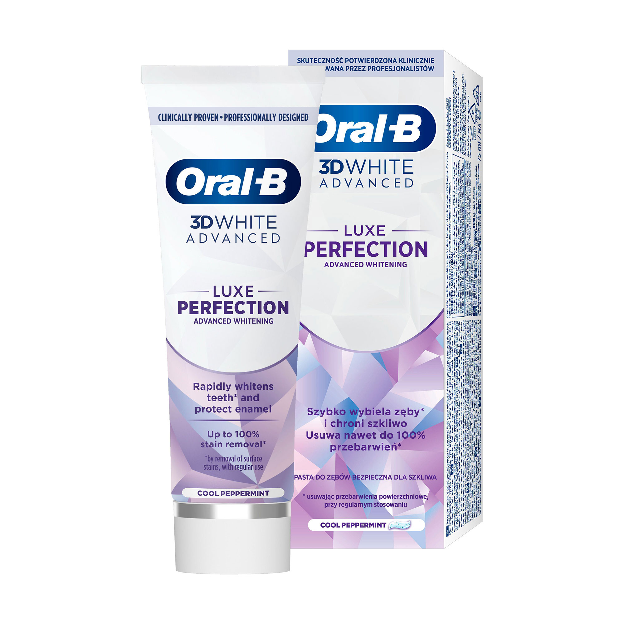 

Зубна паста Oral-B 3D White Advanced Luxe Perfection Прохолода перцевої м'яти, 75 мл