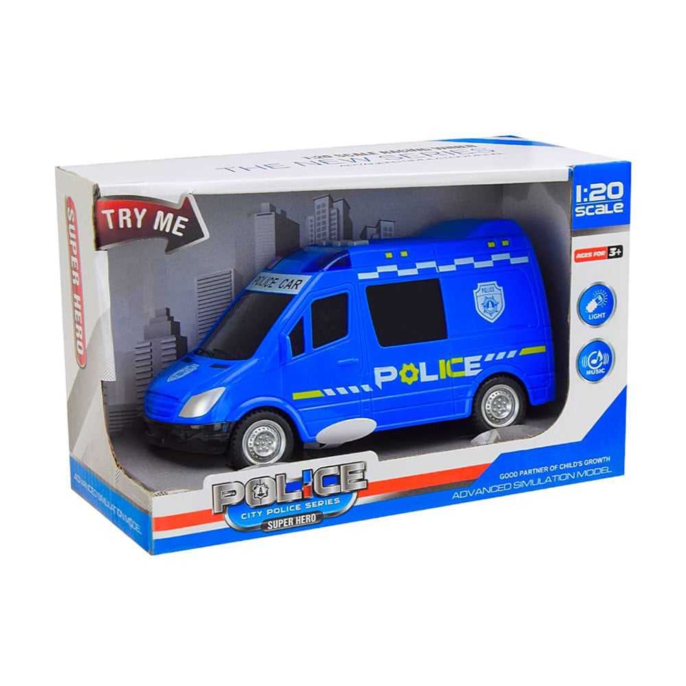 

Дитяча машинка Shantou Jinxing Поліція, 1:20, на батарейках, зі світлом та звуком, у коробці, від 3 років, 22.5*14*9.5 см (661-015E)