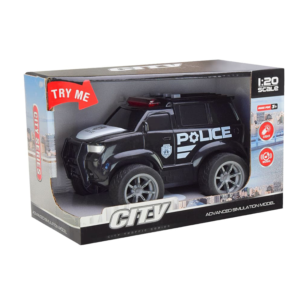 

Дитяча машинка Shantou Jinxing Поліція, 1:20, на батарейках, зі світлом та звуком, у коробці, від 3 років, 22.5*14*11.5 см (661-042D)