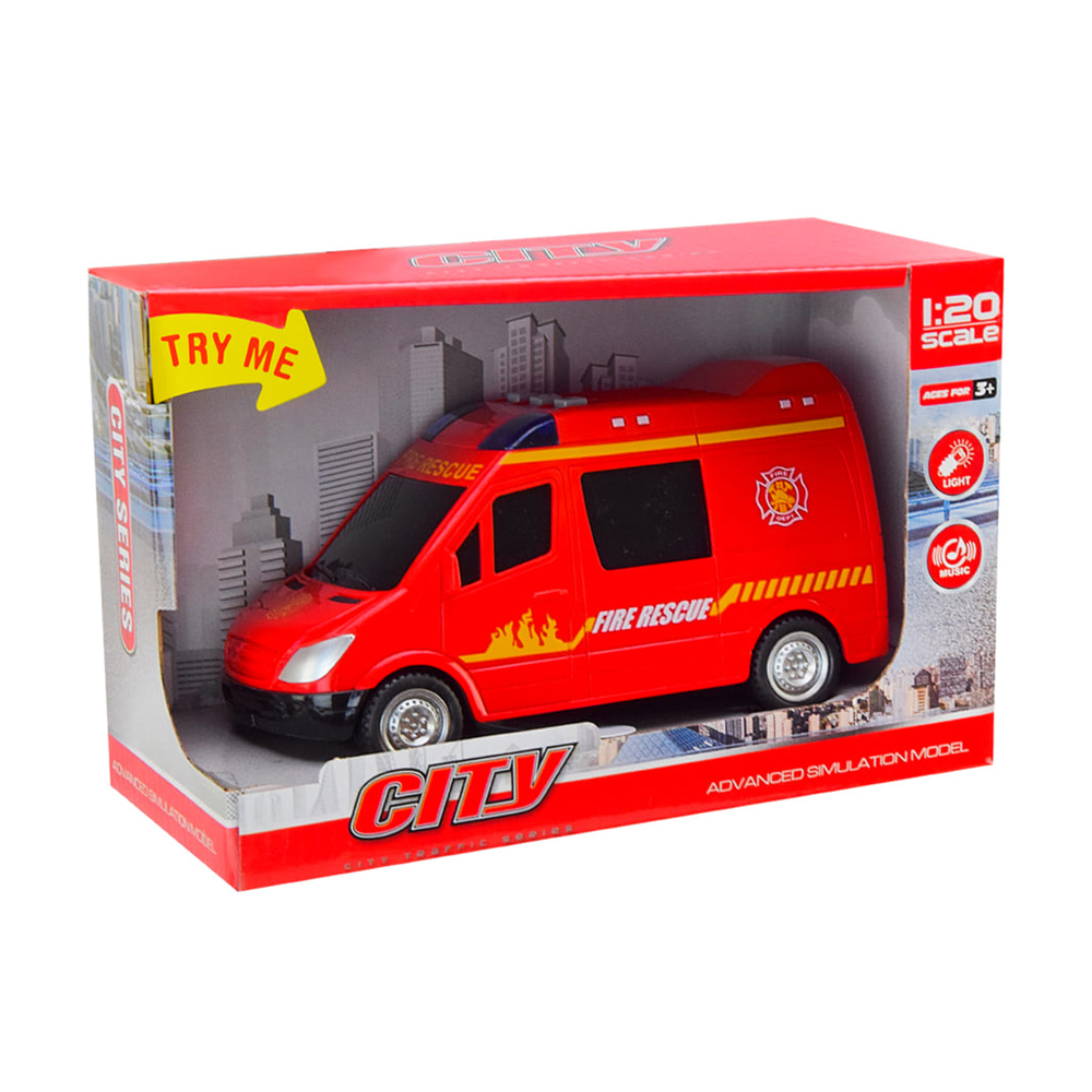 

Дитяча машинка Shantou Jinxing Пожежна служба, 1:20, на батарейках, зі світлом та звуком, у коробці, від 3 років, 22.5*14*9.5 см (661-045D)