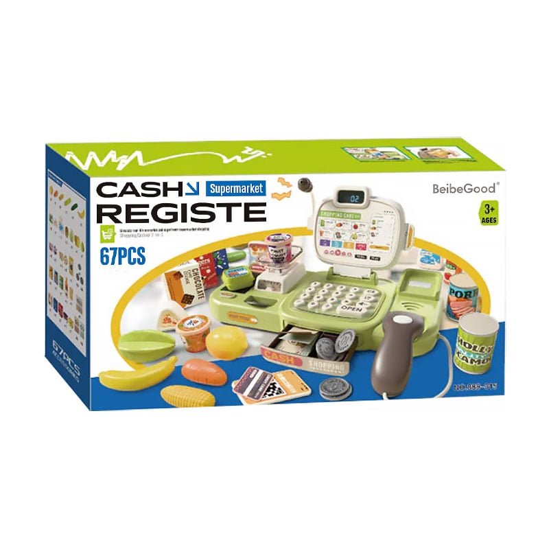 

Дитячий ігровий набір Shantou Jinxing Касовий аппарат, на батарейках, зі звуком, у коробці, від 3 років, 18*8.5*31.8 см, 67 елементів (889-315)