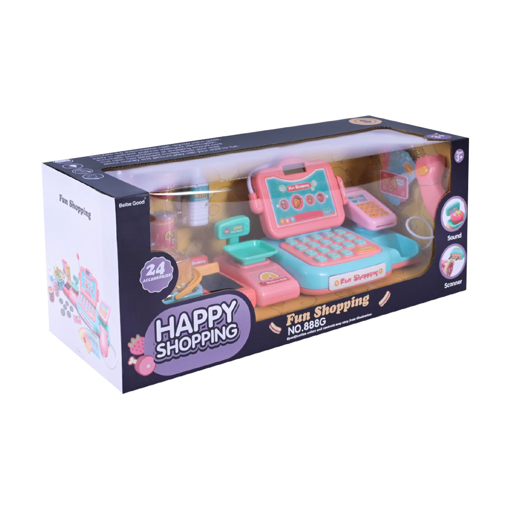 

Дитячий ігровий набір Shantou Jinxing Касовий аппарат, на батарейках, зі світлом та звуком, у коробці, від 3 років, 32*12*14 см, 25 елементів (888G)