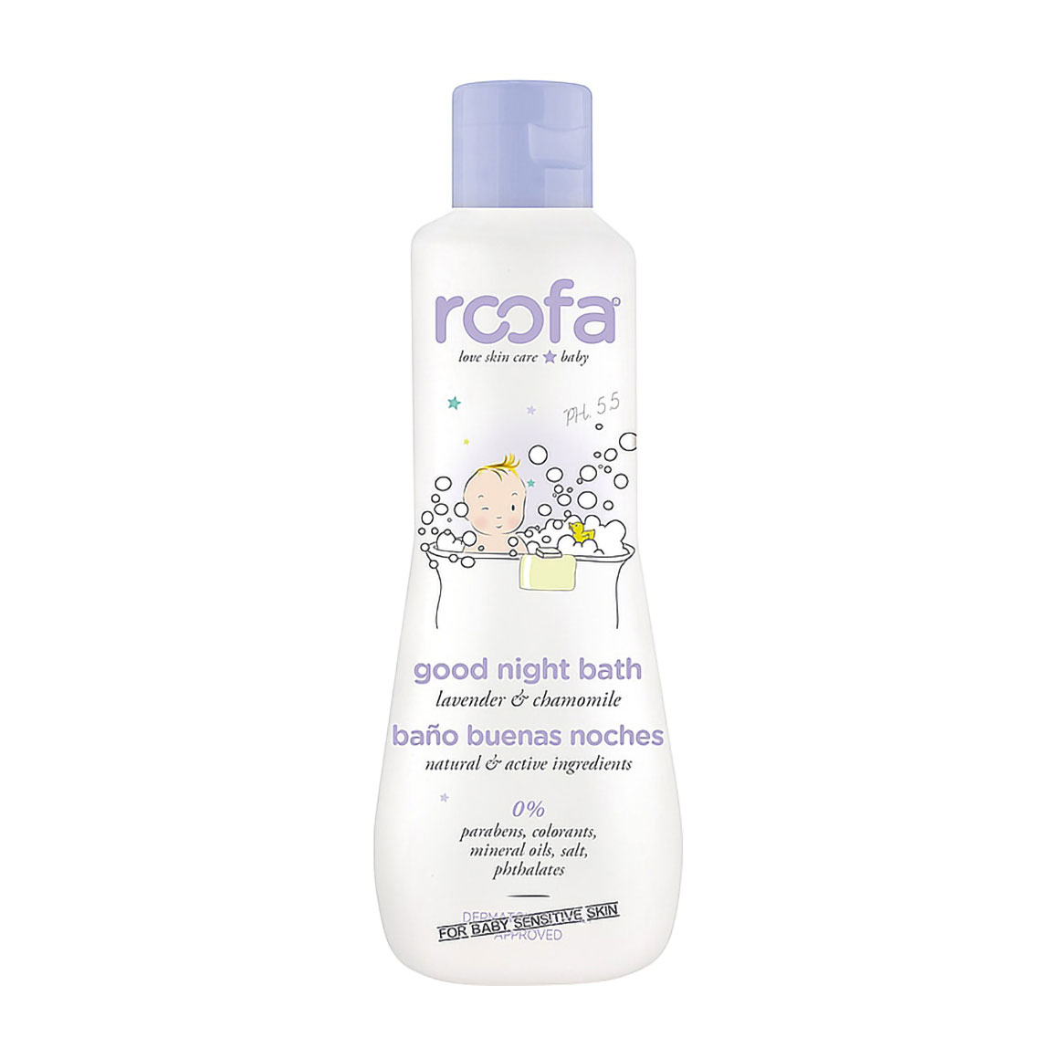 

Дитяча заспокійлива пінка для ванни Roofa Good Night Bath з лавандою та ромашкою, 200 мл