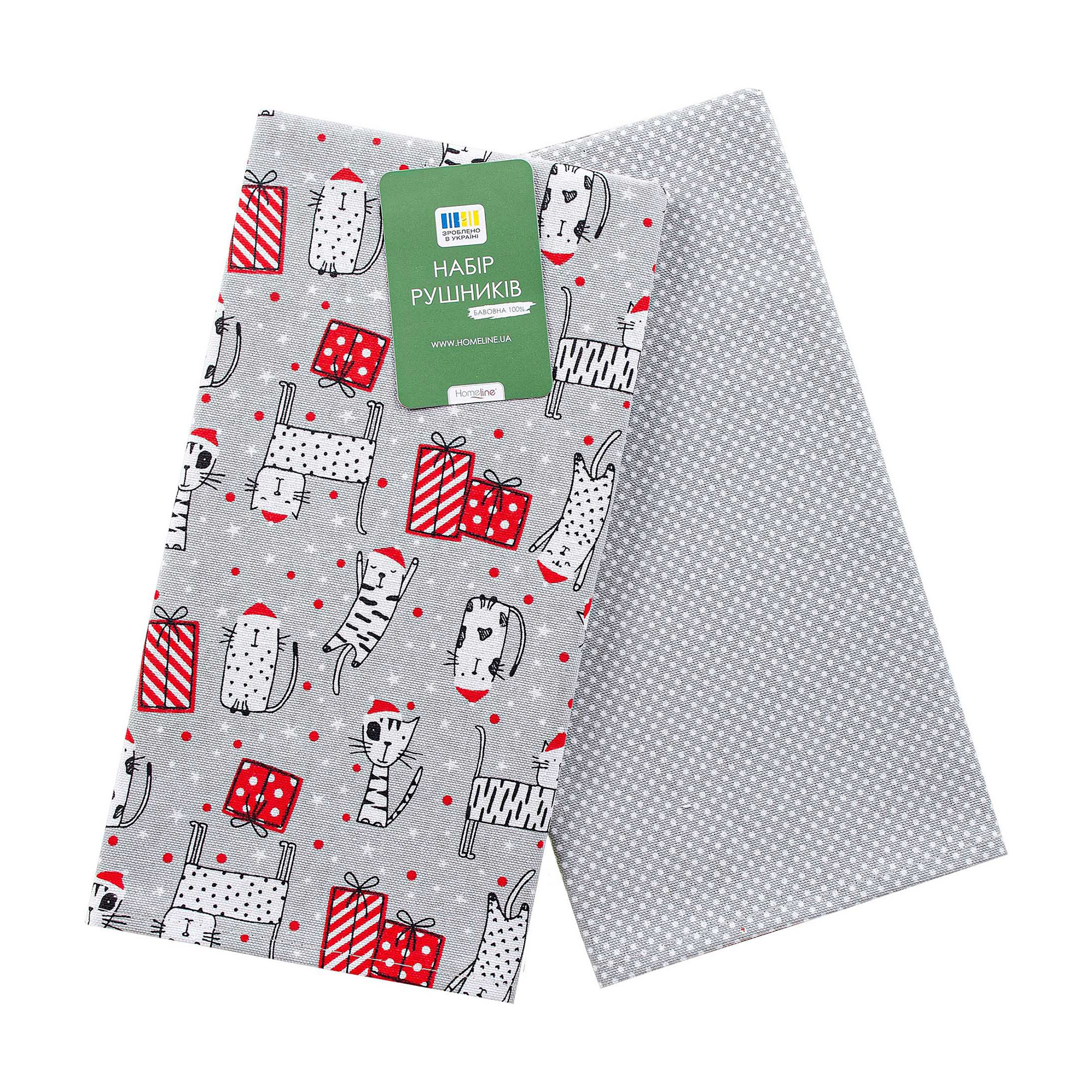 

Набір кухонних рушників вафельних Home Line Святкові коти, світло-сірий, напівпанама, 40*60 см, 2 шт (192702)