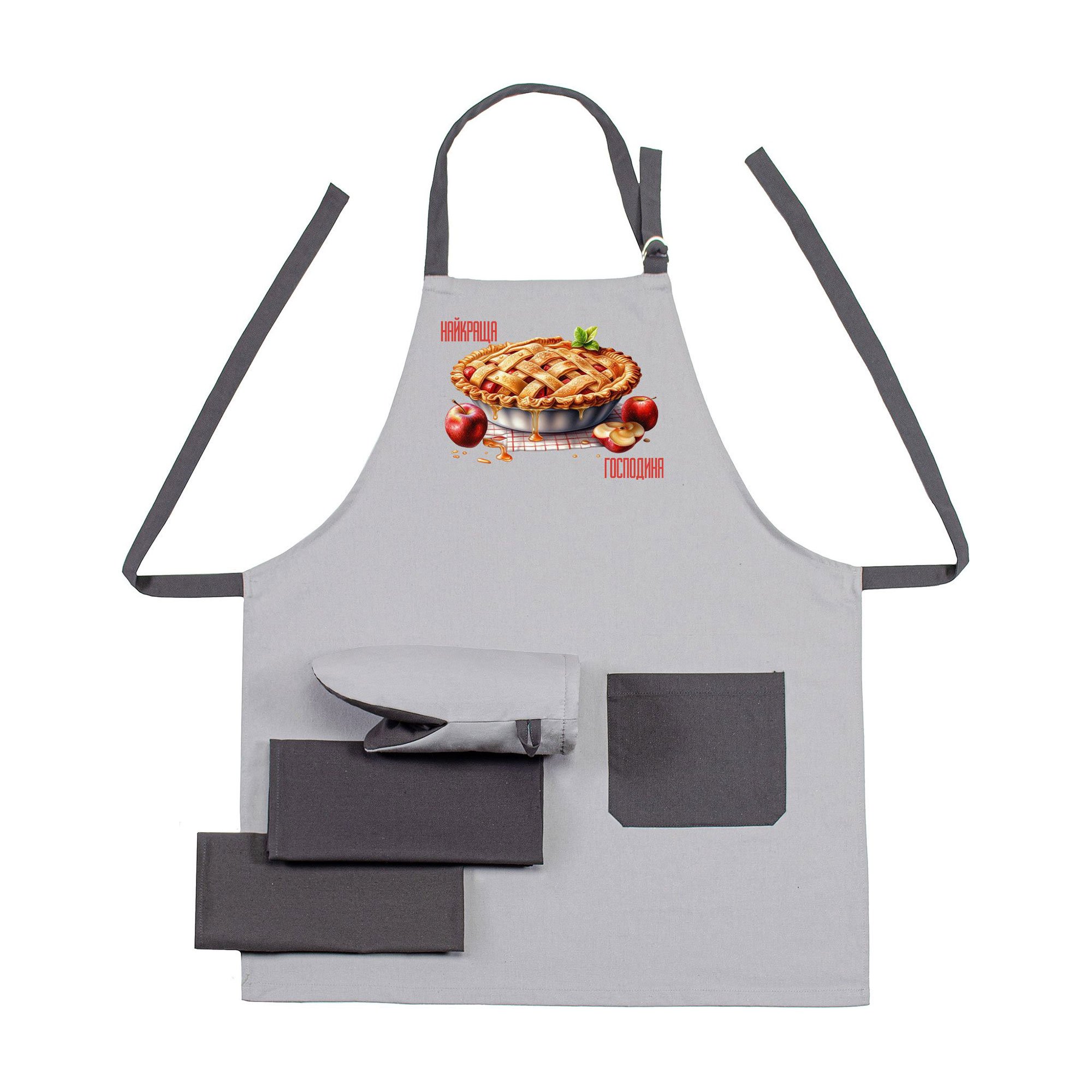 

Набір Home Line Найкраща господиня, сірий (фартух, 1 шт + рукавичка, 1 шт + рушник, 40*60, 2 шт) (напівпанама) (195579)