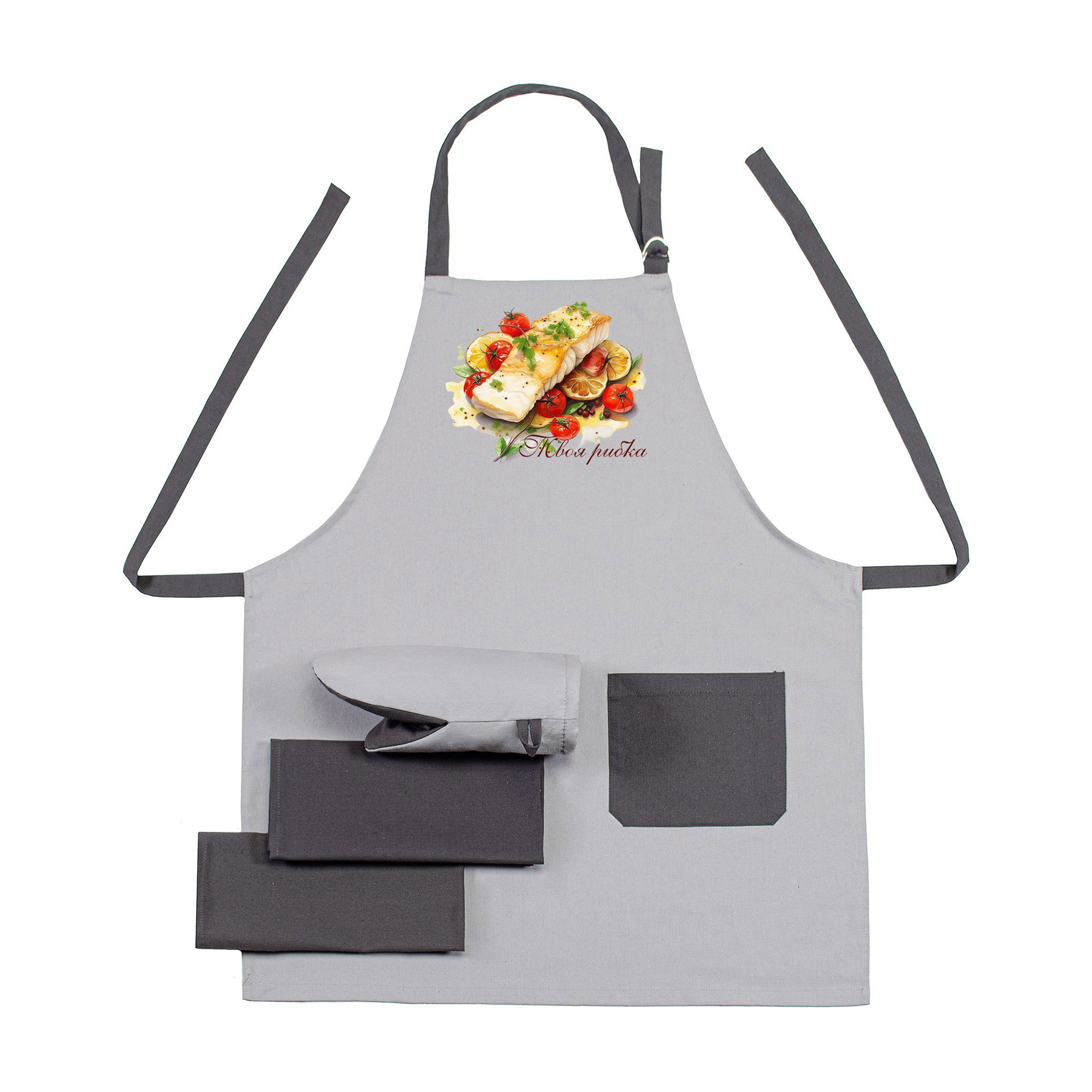 

Набір Home Line Твоя рибка, сірий (фартух, 1 шт + рукавичка, 1 шт + рушник, 40*60, 2 шт) (напівпанама) (195580)