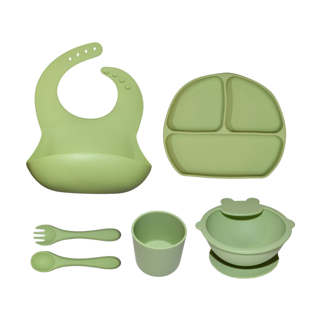 

Дитячий набір посуду Lindo силіконовий, зелений, від 6 місяців, 6 предметів (953-3)