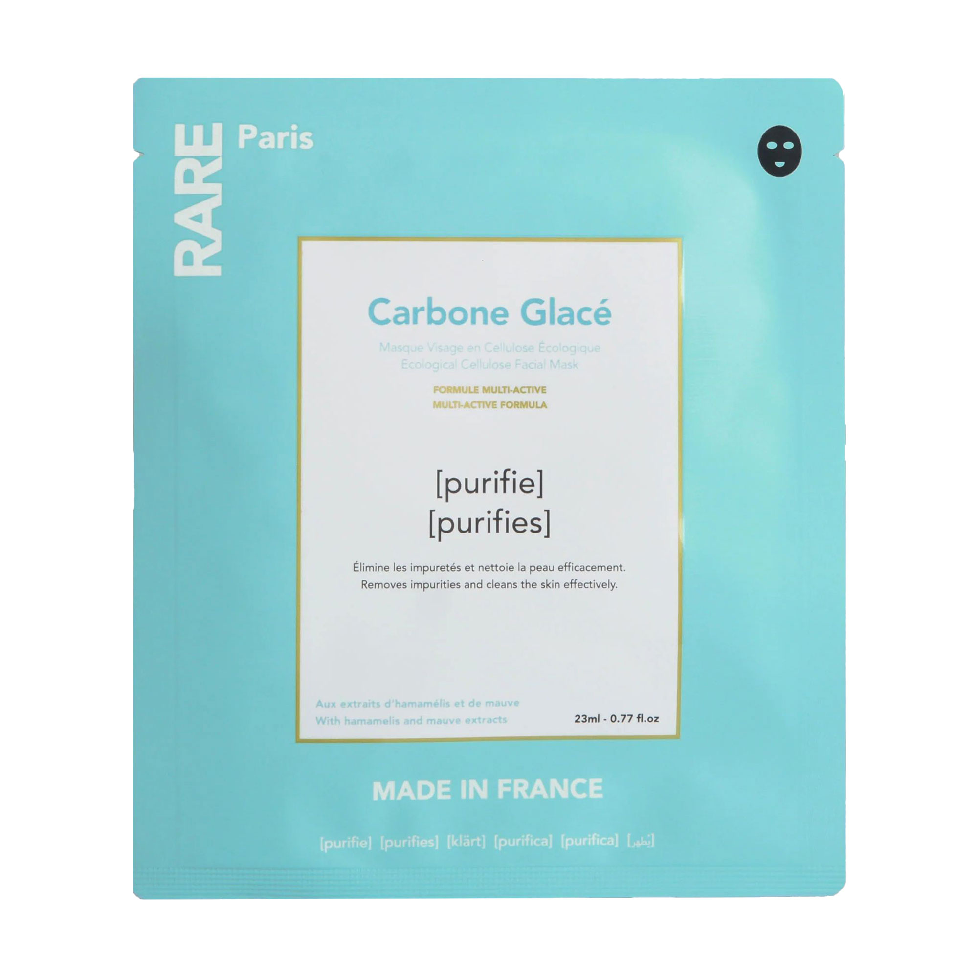 

Очищувальна тканинна маска для обличчя RARE Paris Carbone Glace Ecological Cellulose Facial Mask, 23 мл