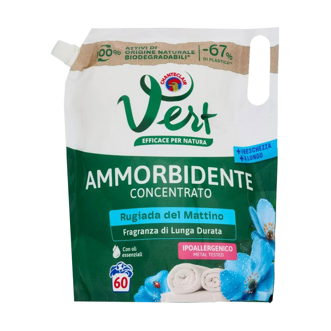 

Концентрований пом'якшувач для тканин Chanteclair Vert Ранкова роса, 60 циклів прання, 1.2 л (запаска)