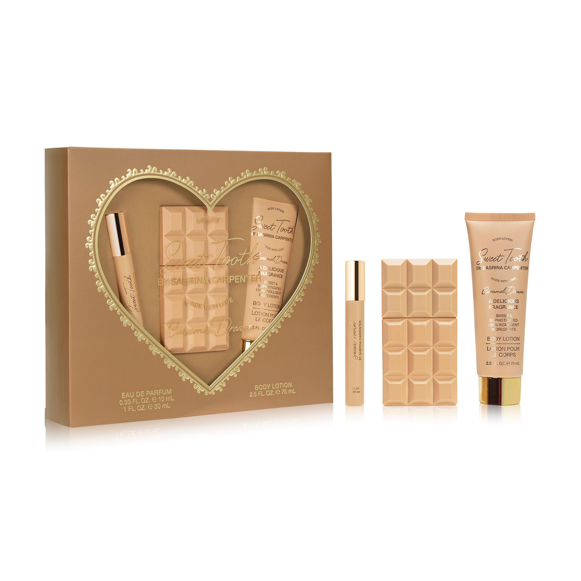 

Парфумований набір Sabrina Carpenter Caramel Dream жіночий (парфумована вода, 30 мл + парфумована вода, 10 мл + лосьйон для тіла, 75 мл)