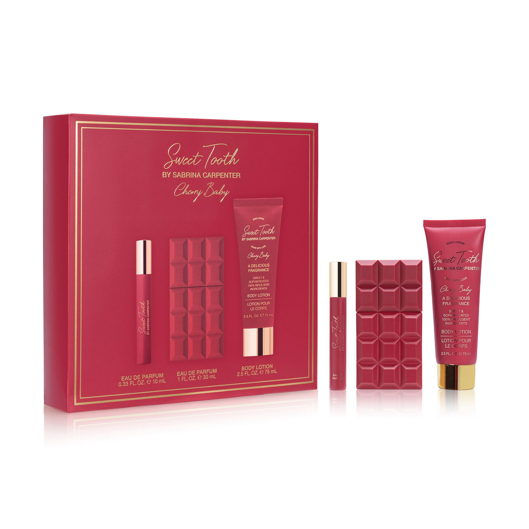 

Парфумований набір жіночий Sabrina Carpenter Cherry Baby (парфумована вода, 30 мл + парфумована вода, 10 мл + лосьйон для тіла, 75 мл)