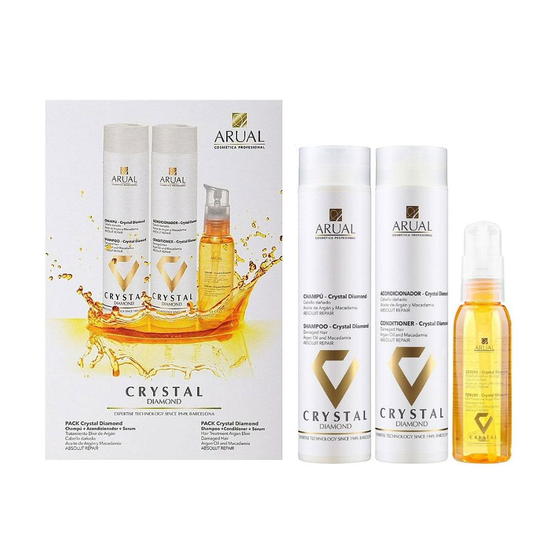 

Набір для пошкодженого волосся Arual Crystal Diamond Kit (шампунь, 250 мл + кондиціонер, 250 мл + сироватка, 100 мл)