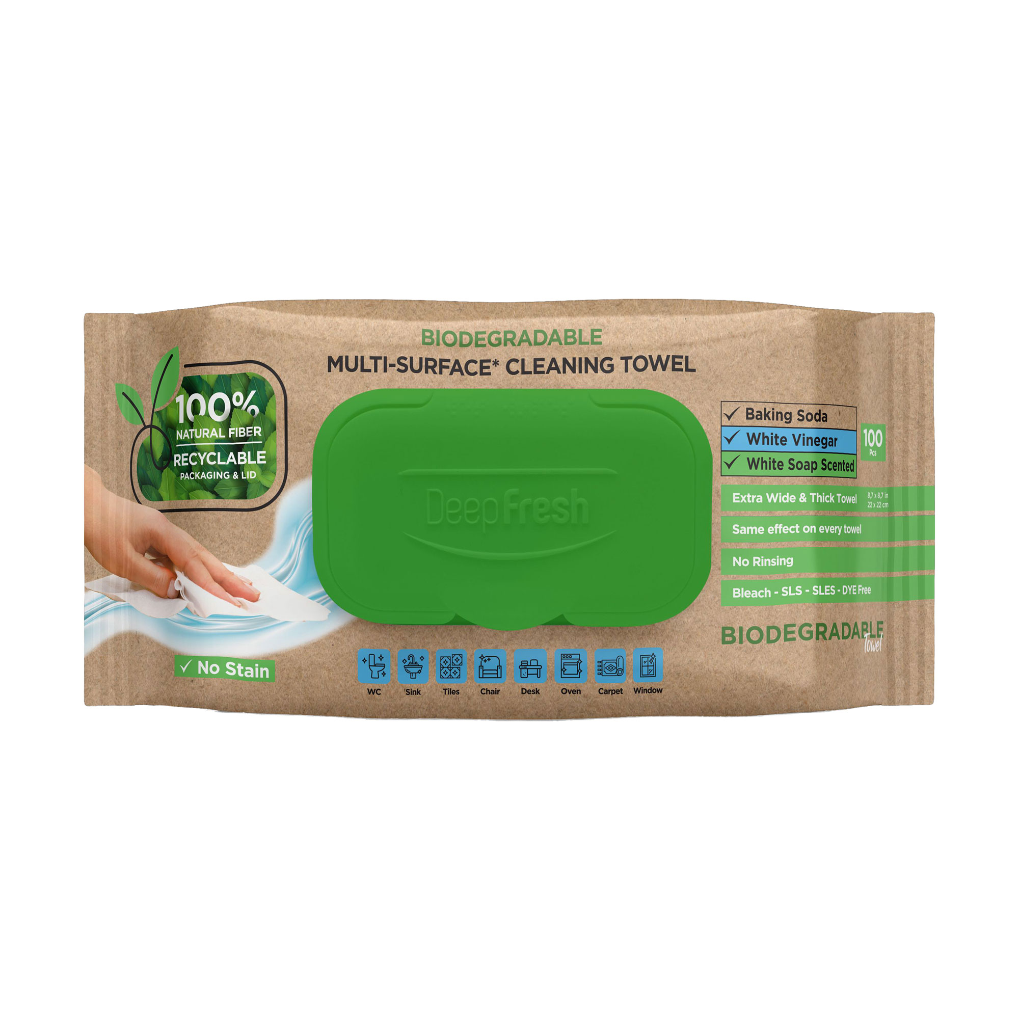 

Вологі серветки для очищення поверхонь Deep Fresh Біорозкладні, 100 шт