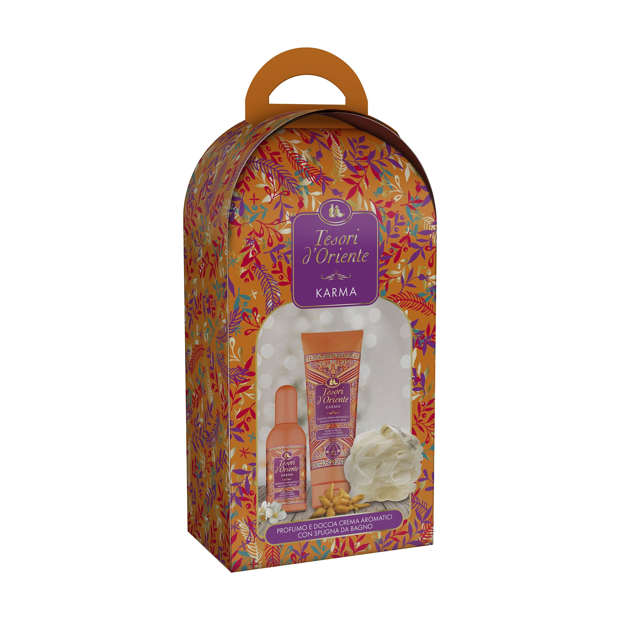 

Подарунковий набір для тіла Tesori d'Oriente Karma (мочалка, 1 шт + гель для душу, 250 мл + парфумована вода, 100 мл)