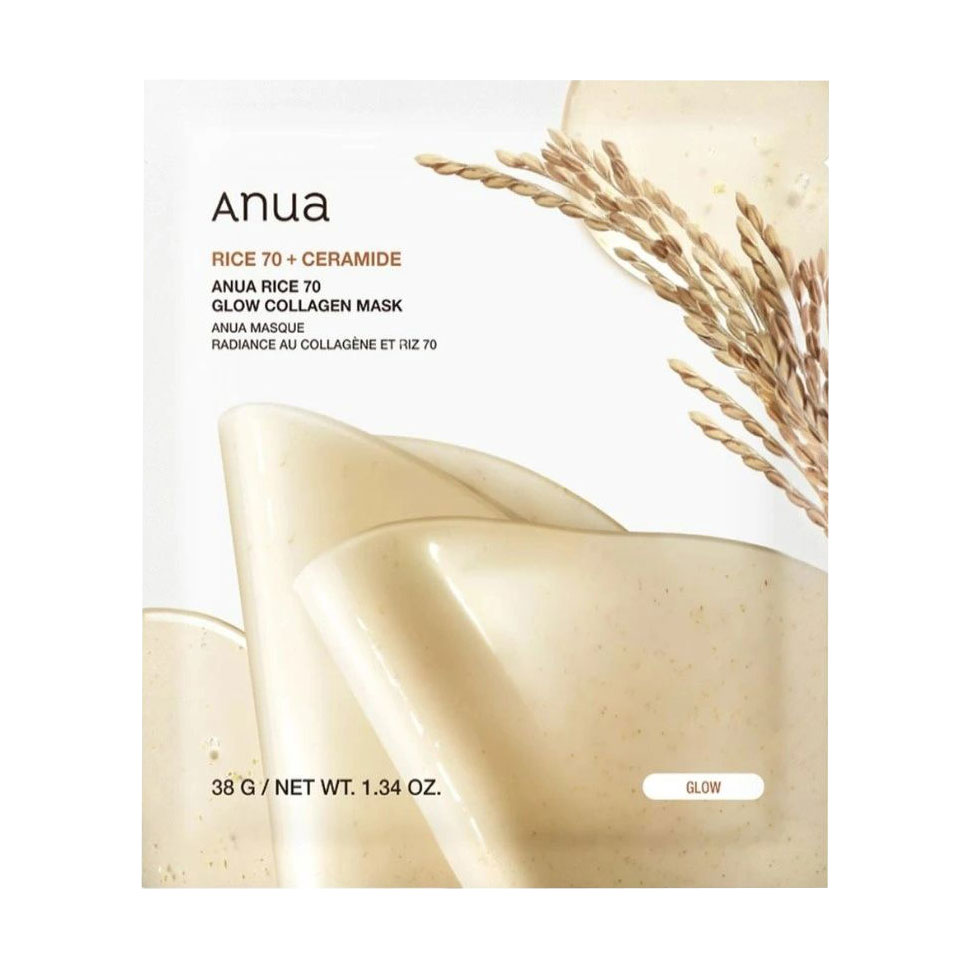 

Гідрогелева колагенова маска Anua Rice 70 Glow Collagen Mask для сяйва шкіри обличчя, 38 г
