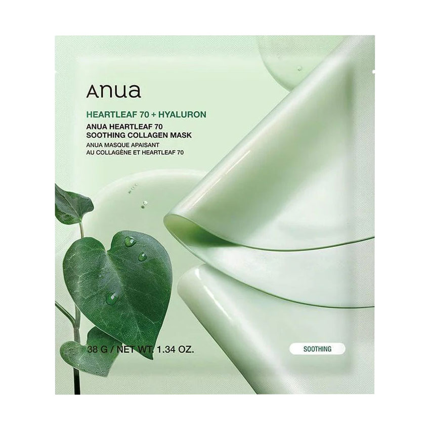 

Гідрогелева колагенова маска для обличчя Anua Heartleaf 70 Soothing Collagen Mask з хауттюйнією серцевидною, 38 г