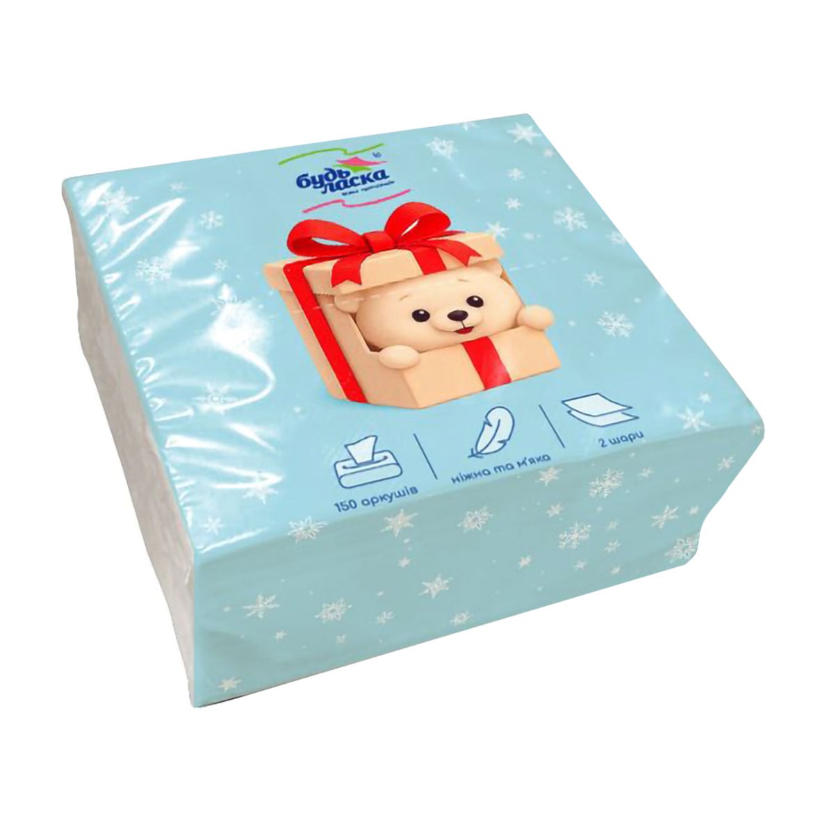 

Серветки паперові Будь Ласка Ведмедик радості, 2-шарові, білі, 150 шт