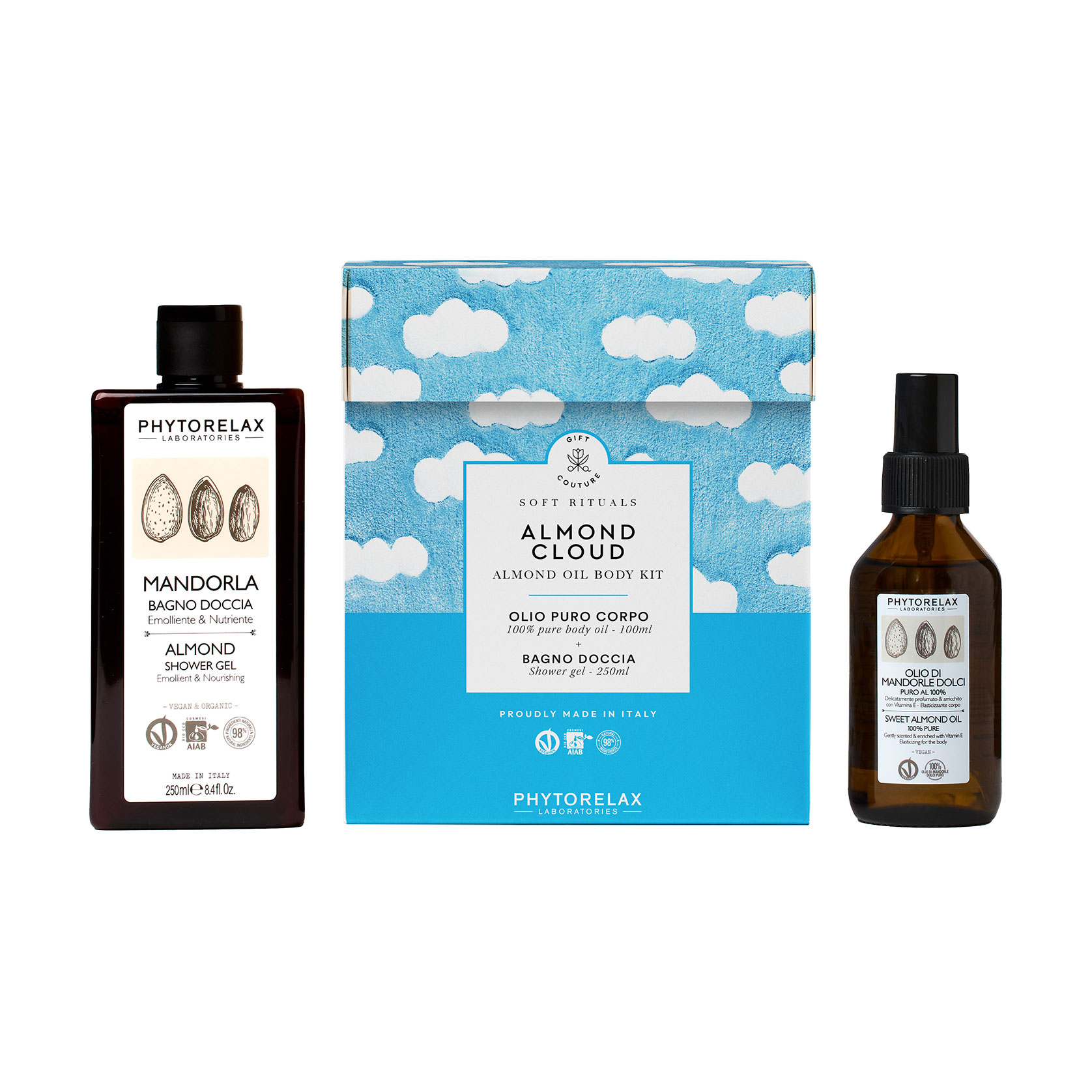 

Набір для тіла та обличчя Phytorelax Laboratories Soft Rituals Almond Cloud (гель для душу, 250 мл + олія для тіла та волосся, 100 мл)