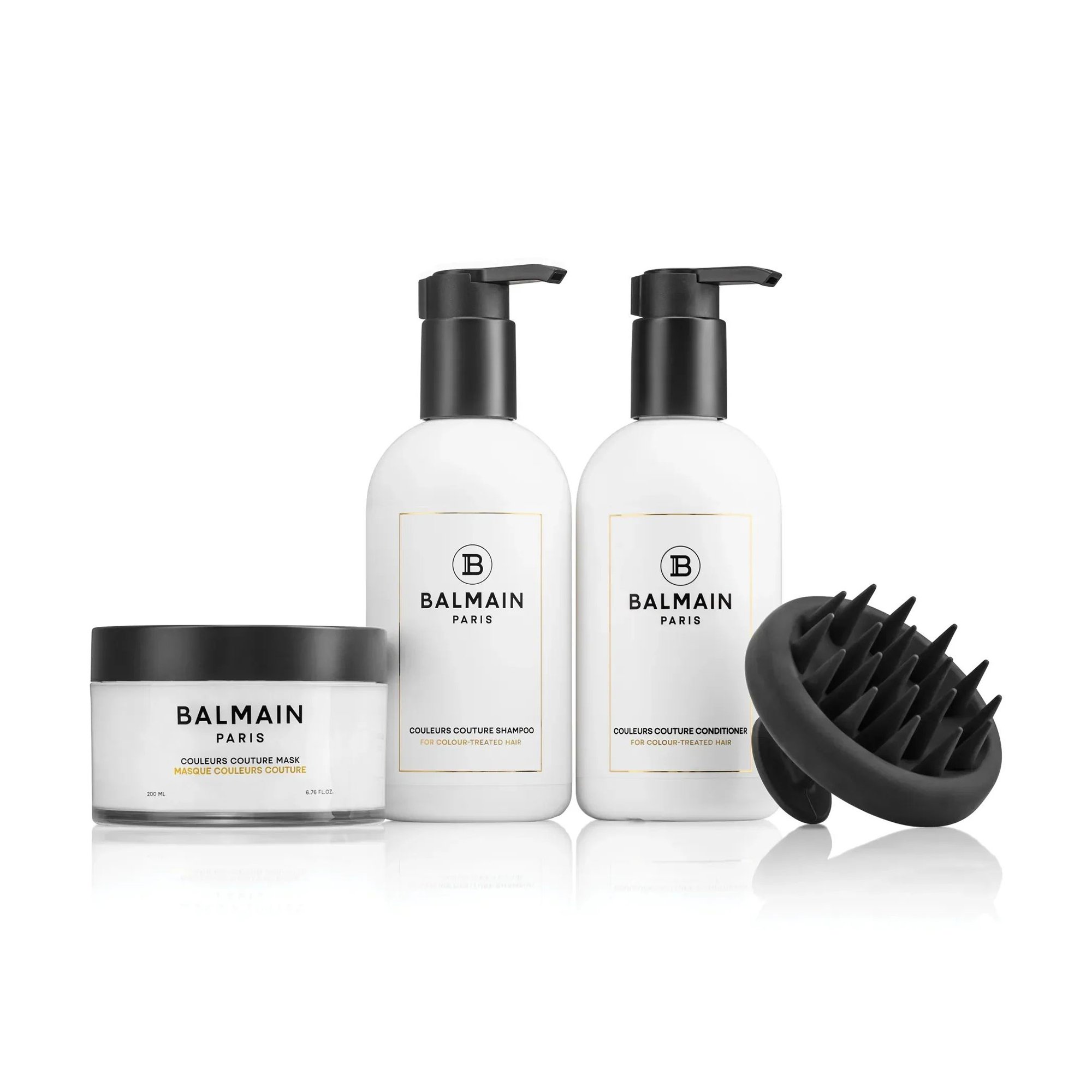 

Набір для волосся Balmain Paris Hair Couture Couleurs Couture Care Set (шампунь, 300 мл + кондиціонер, 300 мл + маска, 200 мл + масажер, 1 шт)