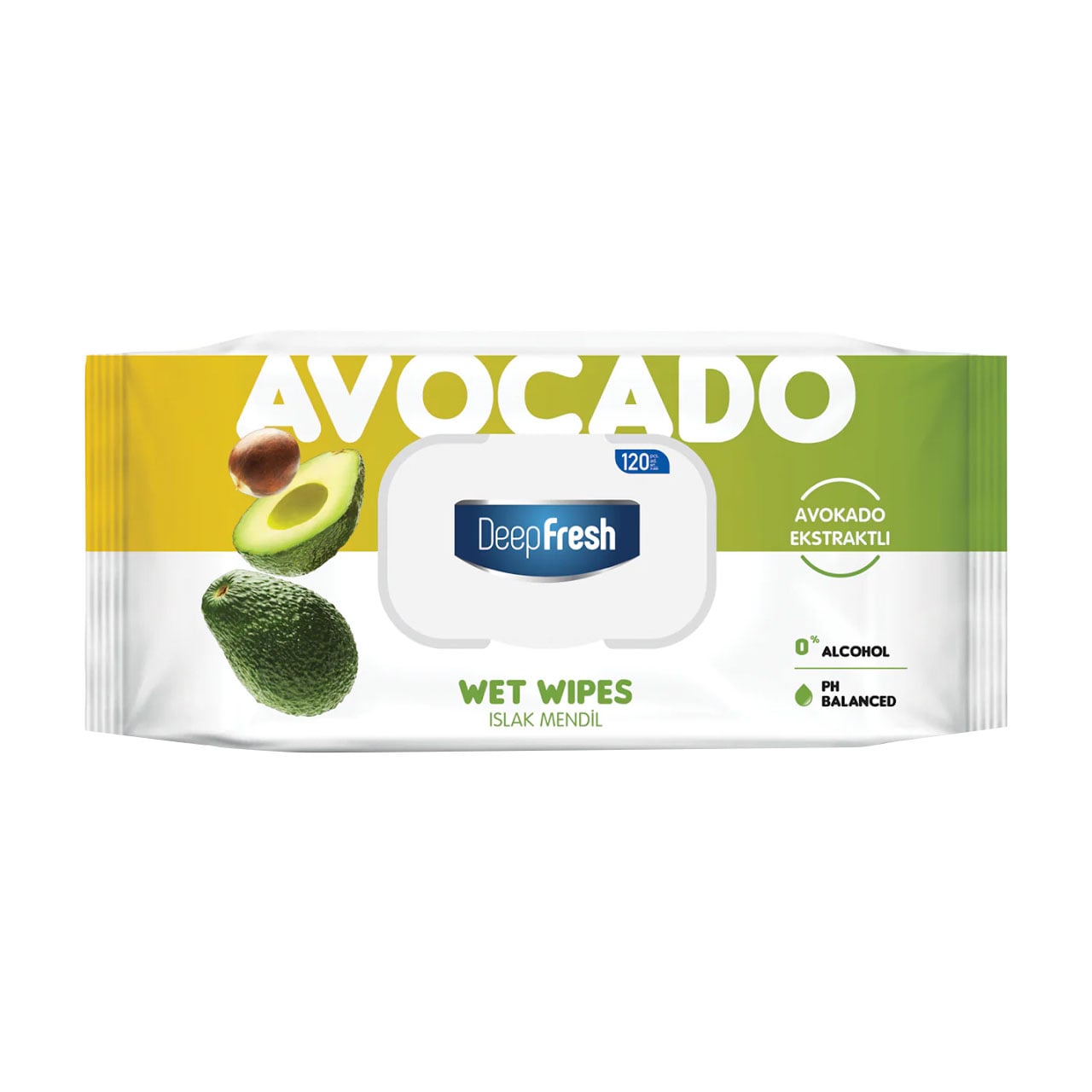 

Вологі серветки DeepFresh Avocado Wet Wipes з клапаном, 120 шт