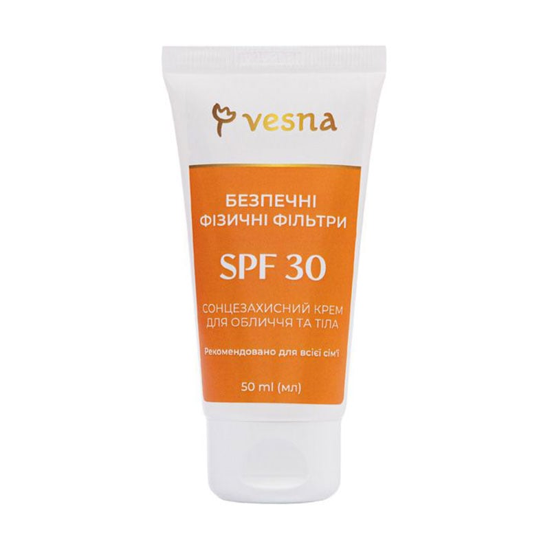 

Сонцезахисний крем для обличчя та тіла Vesna Безпечні фізичні фільтри, SPF 30, 50 мл