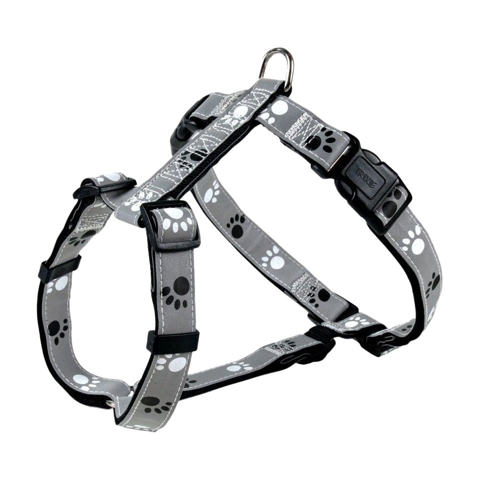 

Шлея для собак Trixie Silver Reflect з лапками, світловідбиваюча, сіра, розмір XS-S (36-40 см/15 мм) (12231)