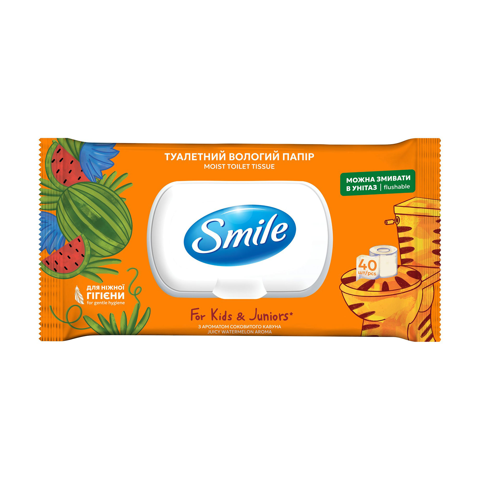 

Дитячий вологий туалетний папір Smile For Kids & Juniors, 40 шт