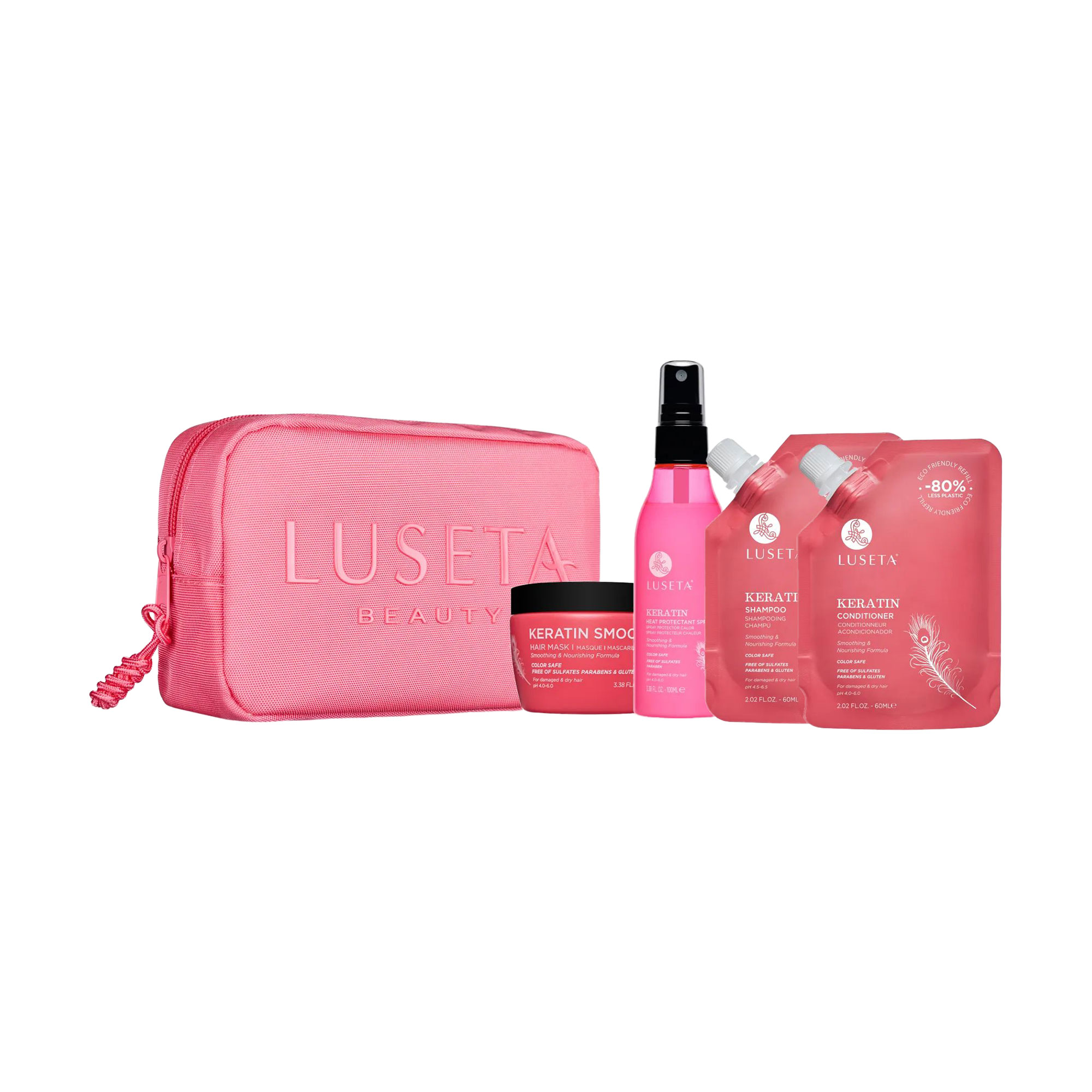 

Набір для пошкодженого волосся Luseta Keratin (шампунь, 60 мл + кондиціонер, 60 мл + маска, 100 мл + термозахисний спрей, 100 мл + косметичка)