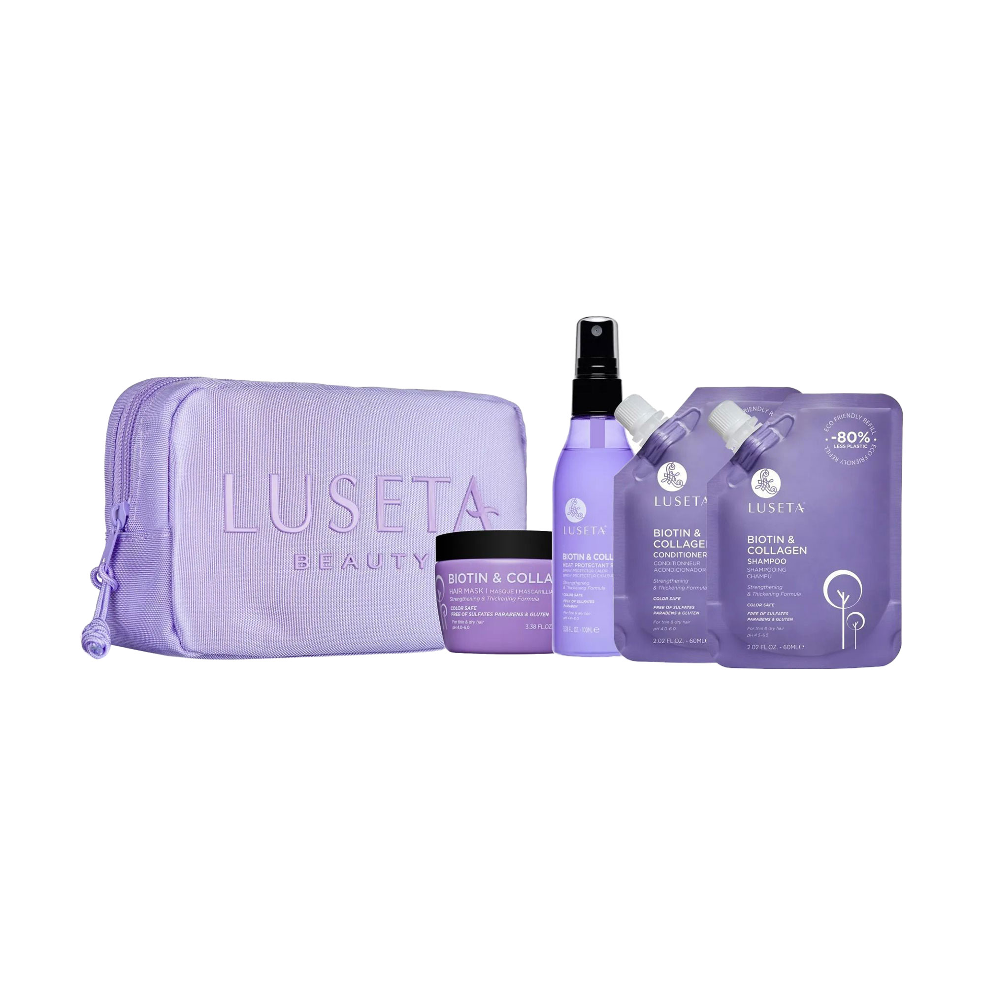 

Набір для тонкого та ламкого волосся Luseta Biotin & Collagen (шампунь, 60 мл + кондиціонер, 60 мл + маска, 100 мл + спрей, 100 мл + косметичка)