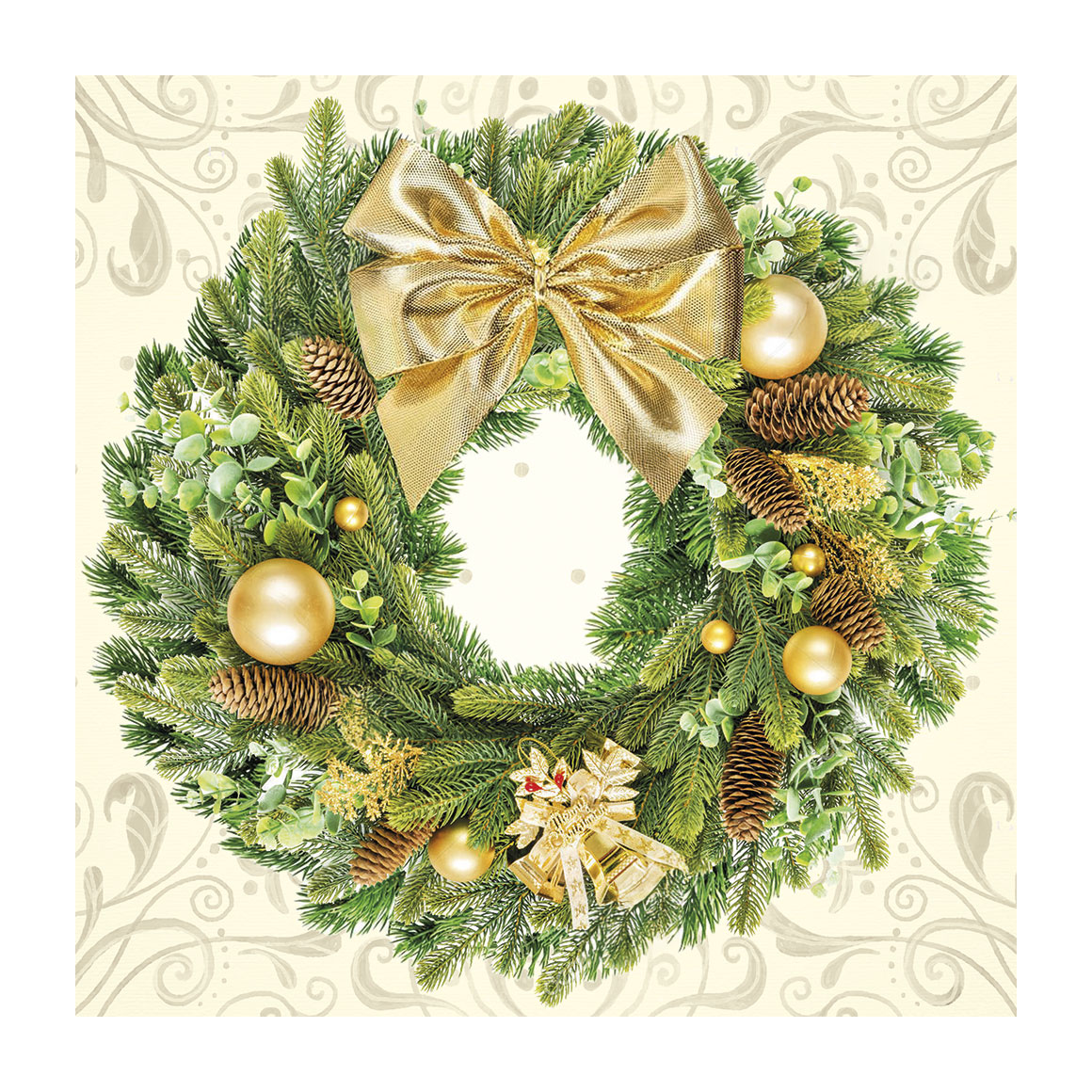 

Серветки новорічні паперові Silken Віночок з прикрасами, 2 шарові, 33*33 см, 12 шт