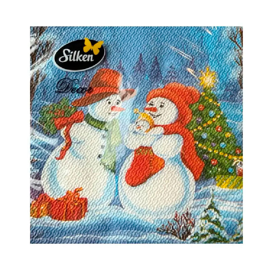

Серветки новорічні паперові Silken Два сніговика, 2 шарові, 33*33 см, 12 шт