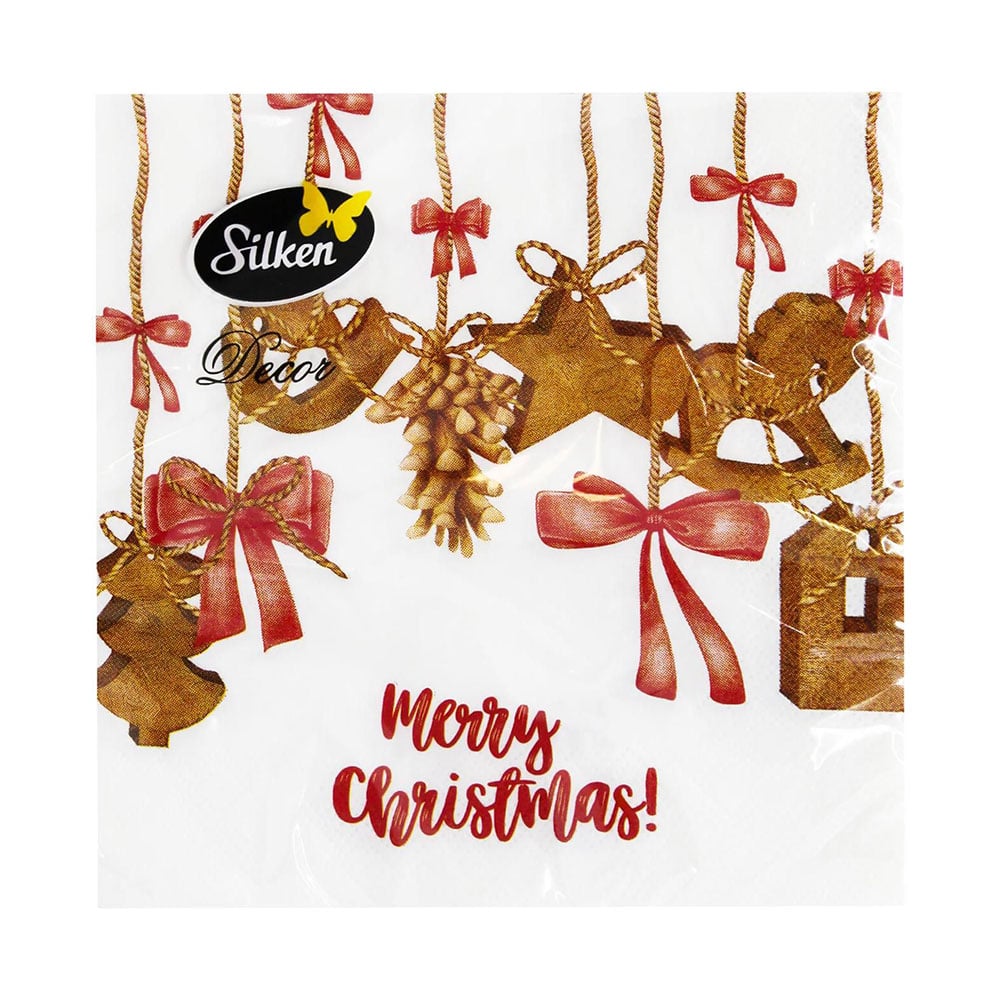 

Серветки новорічні паперові Silken Підвіска з печива, 3 шарові, 33*33 см, 18 шт