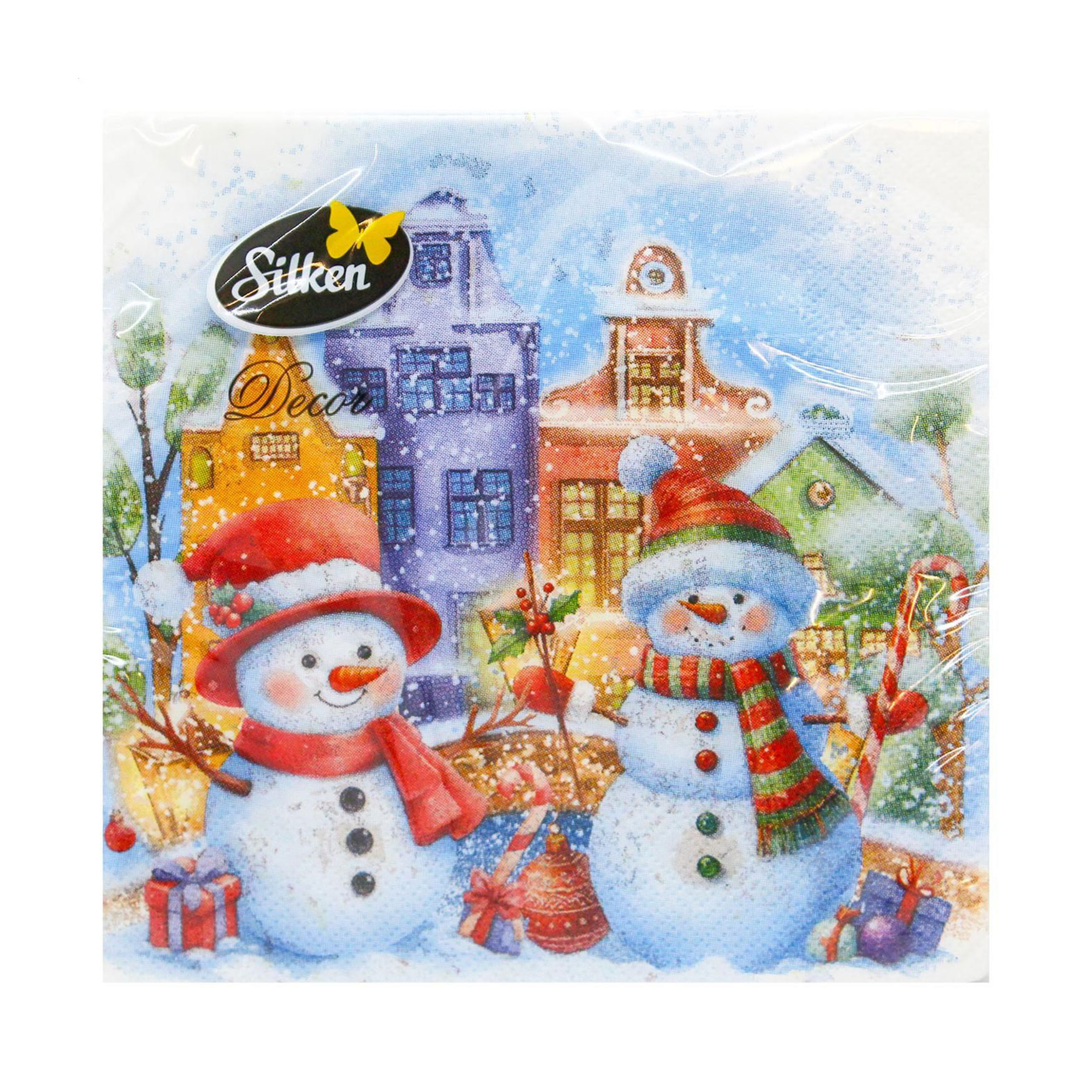

Серветки новорічні паперові Silken Сніговики у місті, 3 шарові, 33*33 см, 18 шт