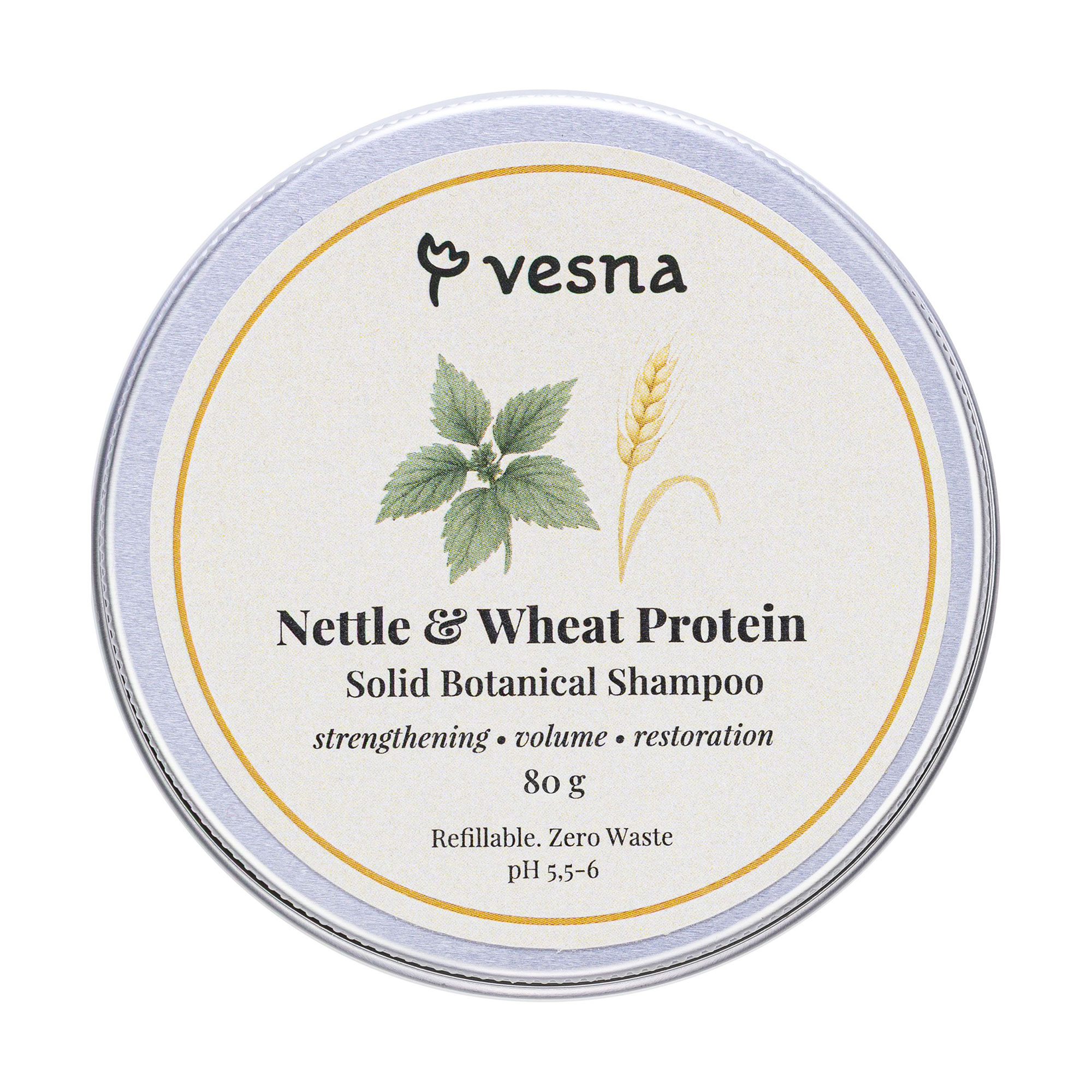 

Твердий шампунь для волосся Vesna Solid Botanical Shampoo Кропива та протеїн пшениці, 80 г