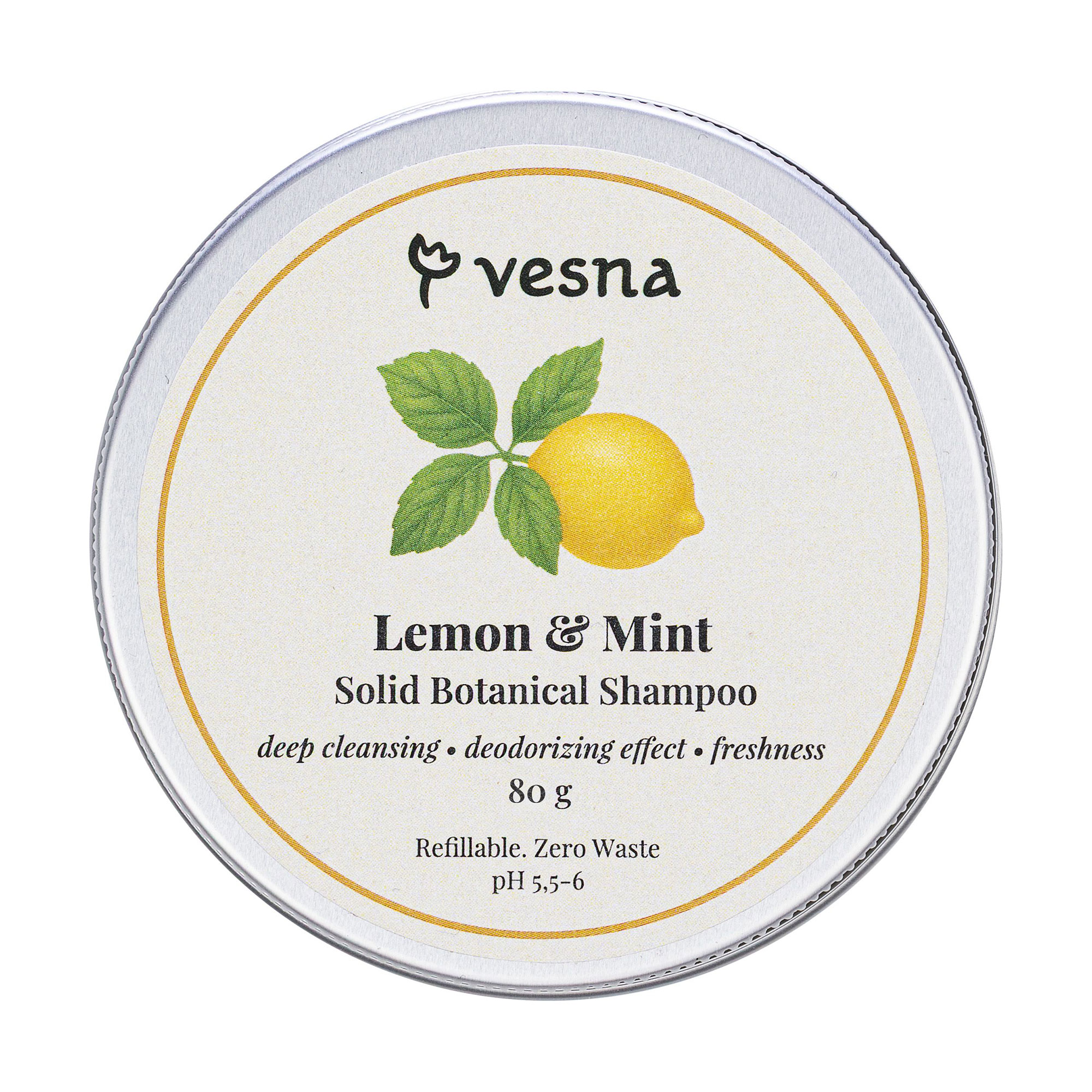 

Твердий шампунь для волосся Vesna Solid Botanical Shampoo Лимон та м'ята, 80 г