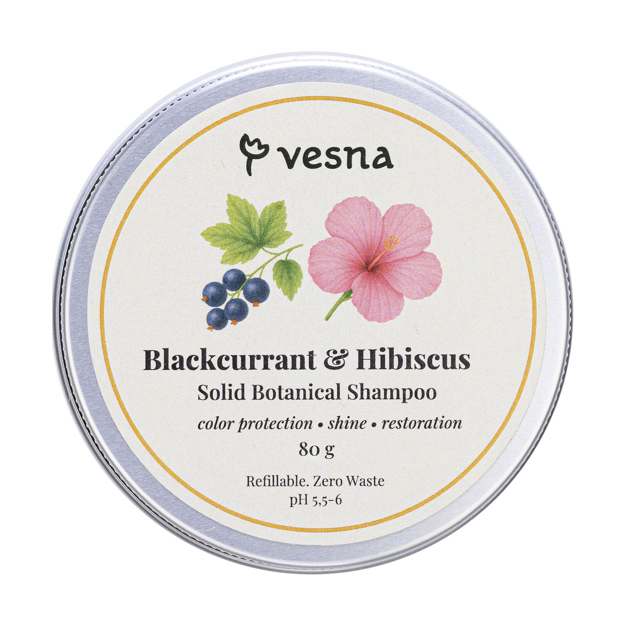 

Твердий шампунь для волосся Vesna Solid Botanical Shampoo Смородина та гібіскус, 80 г