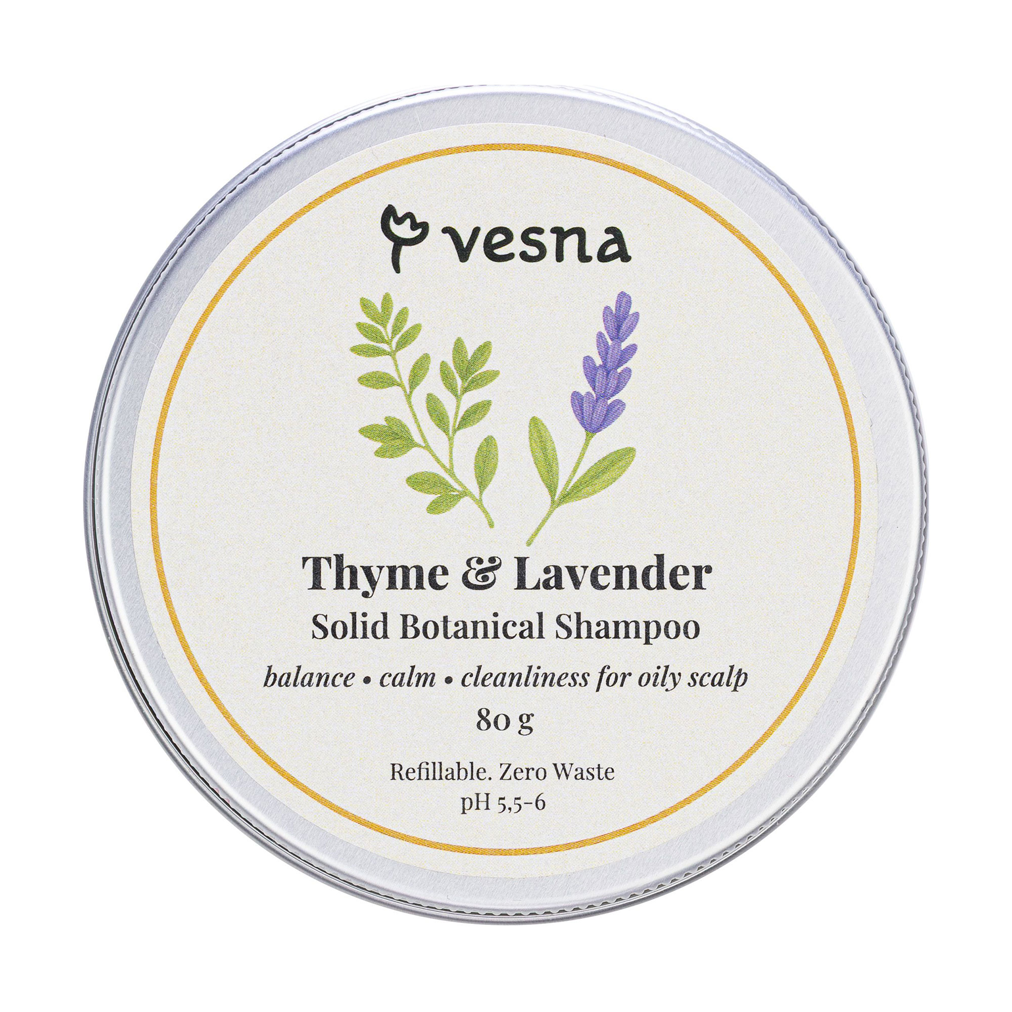 

Твердий шампунь для волосся Vesna Solid Botanical Shampoo Чебрець та лаванда, 80 г