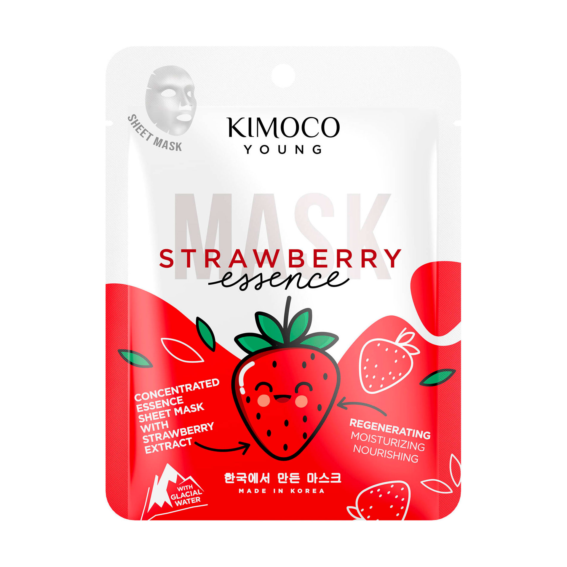 

Відновлювальна зволожувальна тканинна маска для обличчя Kimoco Young Concentrated Essence Sheet Mask, Strawberry, 25 мл