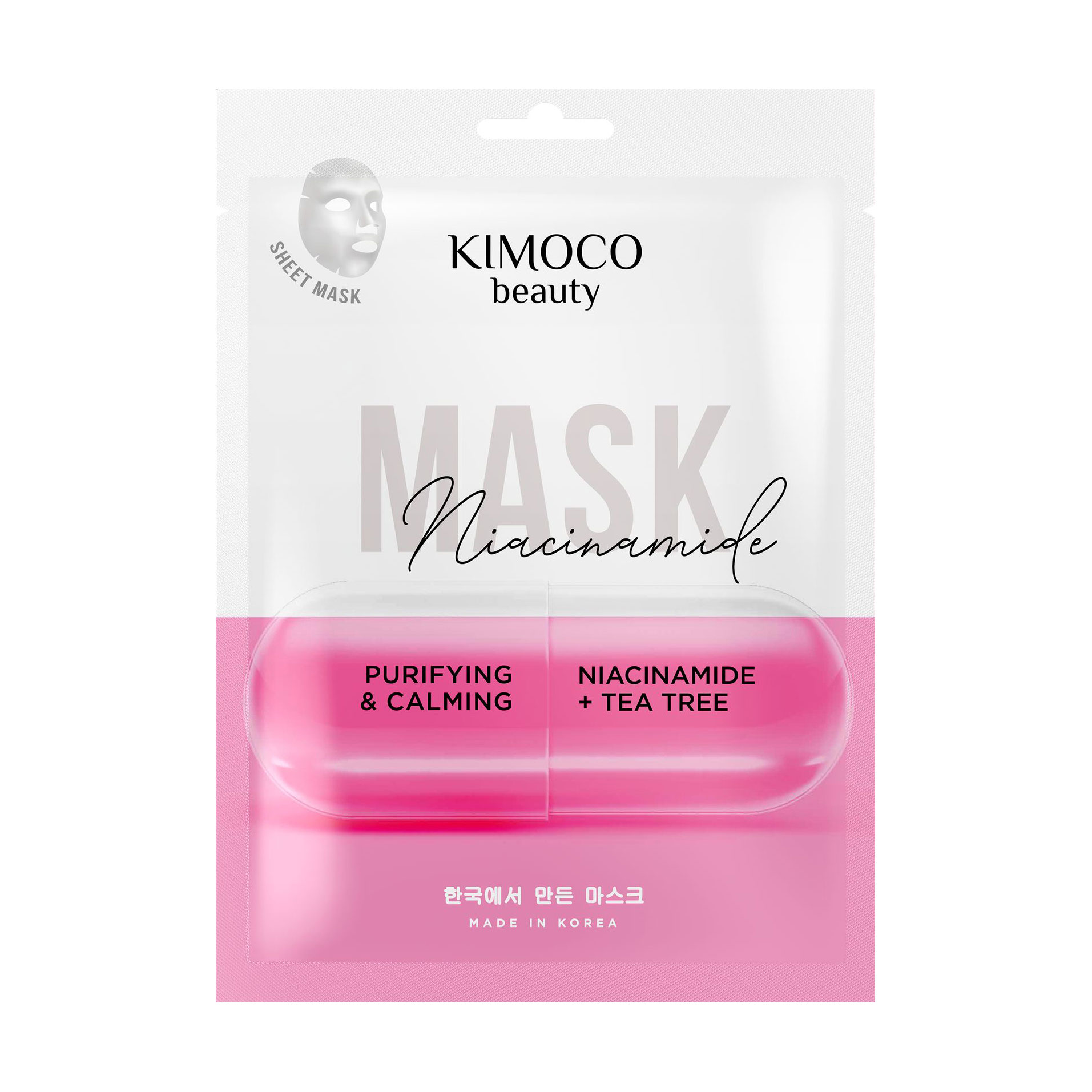 

Очищувальна заспокійлива тканинна маска для обличчя Kimoco Beauty Purifying & Calming Mask з ніацинамідом та чайним деревом, 23 мл